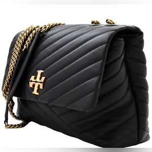 Tory Burch Kira Chevron Convertible Shoulder Bag Quilted Leather Gold Chain